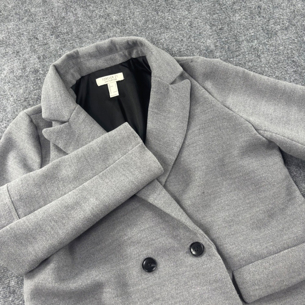 Forever 21 Overcoat Large Gray Double Breasted Long Trench Jacket Mens